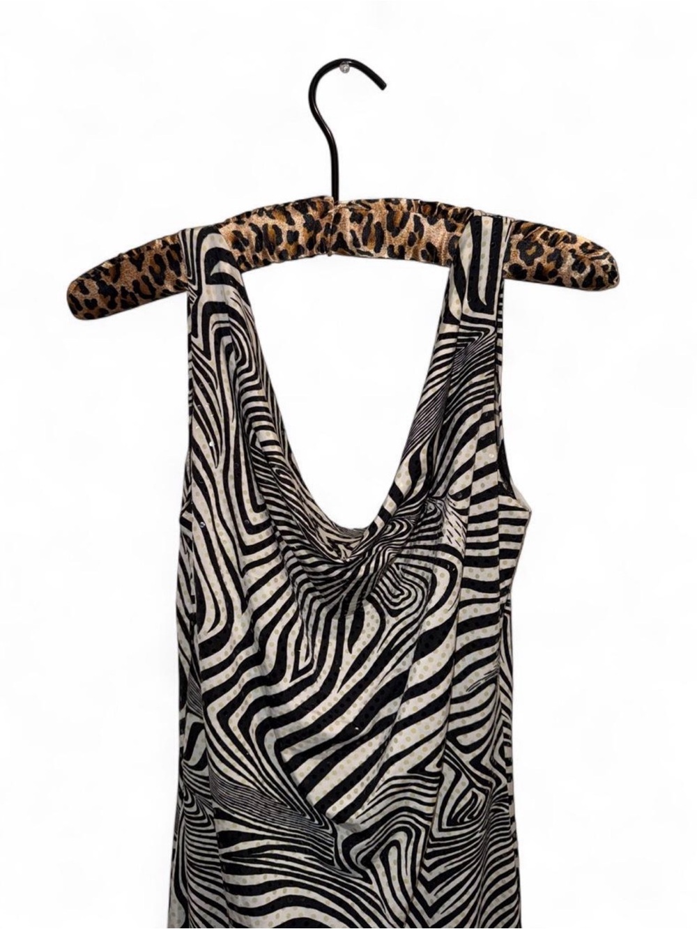 Abstract Vintage 90s Zebra-Print Cowl Neck Cocktail Party Dress Black & White M - Picture 3 of 4